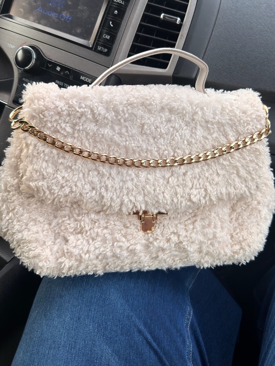 a new day Handbags - a new day Cream Faux-Shearling Shoulder Bag with Gold Chain